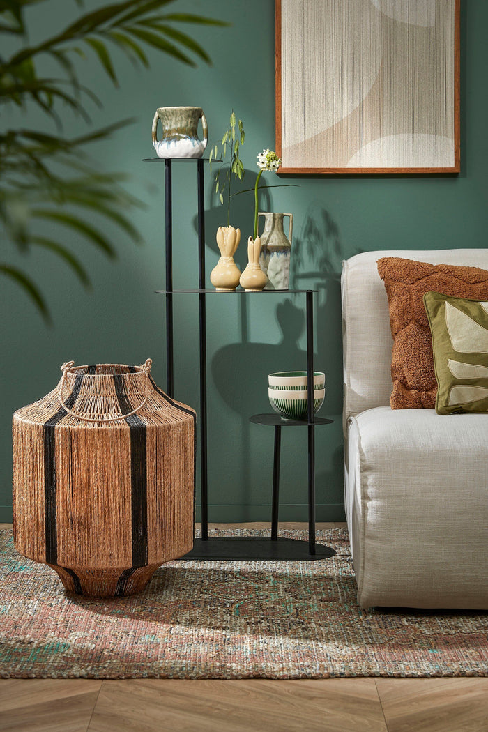 Mica Decorations Liliano Lantaarn - H51 x Ø40 cm - Jute - Zwart