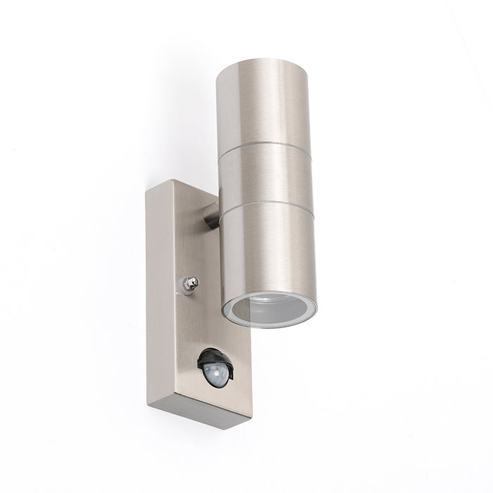 QAZQA Buitenwandlamp staal 2-lichts IP44 met bewegingssensor - Duo