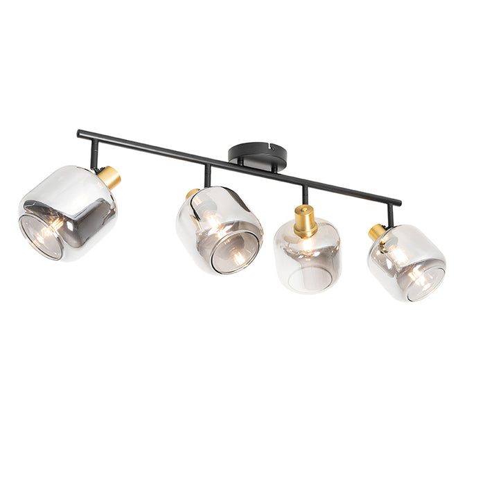 QAZQA Plafondspot zwart met goud met smoke glas 4-lichts - Zuzanna