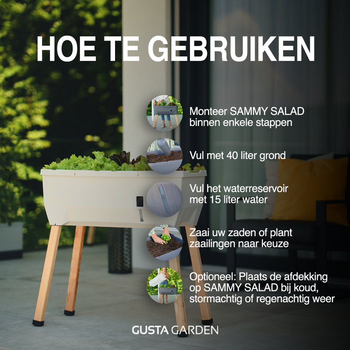 Gusta Garden - Sammy Salad - 15L Slimme bewatering kruidenpot - deksel