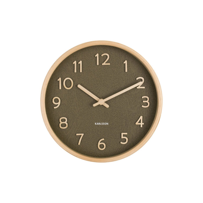 Karlsson - Wall clock Pure wood grain small moss green
