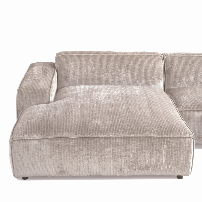 by fonQ Chunky Hoekbank met Chaise Longue Links - Beige - Rib