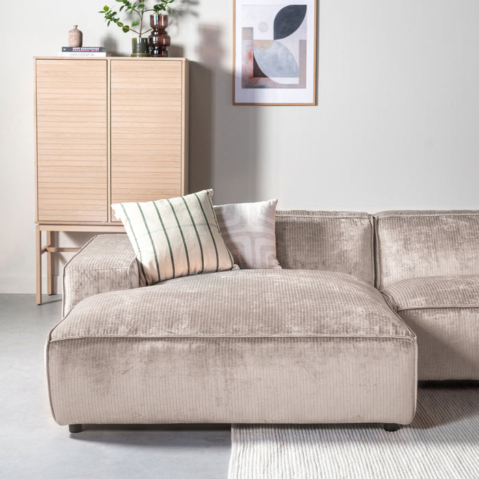 by fonQ Chunky Hoekbank met Chaise Longue Links - Beige - Rib