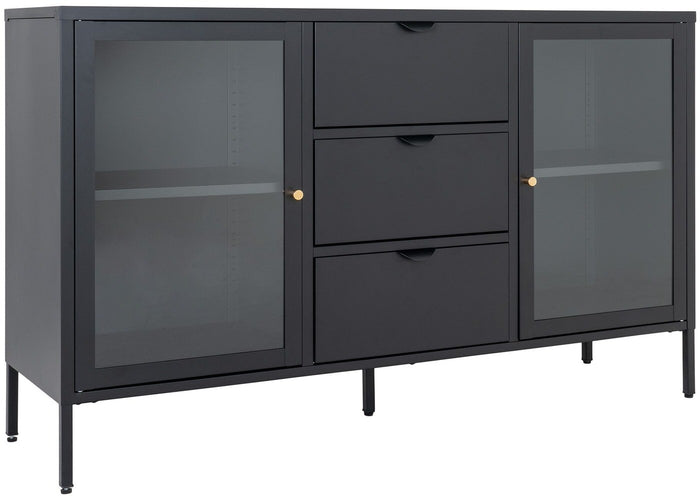 House Nordic Dalby Zwart | Glas Dressoir 2-Deuren 3-Lades