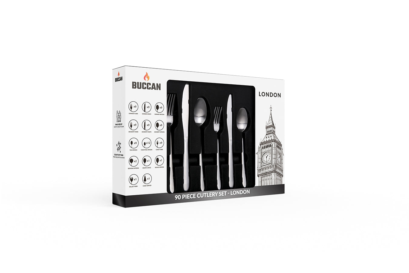 Buccan - Bestekset - London - 90 delig - Zilver