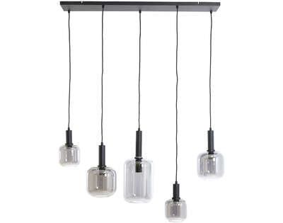Light&living Hanglamp 5L 110x22x32 cm LEKAR zwart+smoke glas