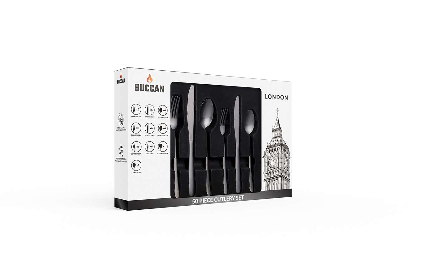 Buccan - Bestekset - London - 50 delig - Zwart