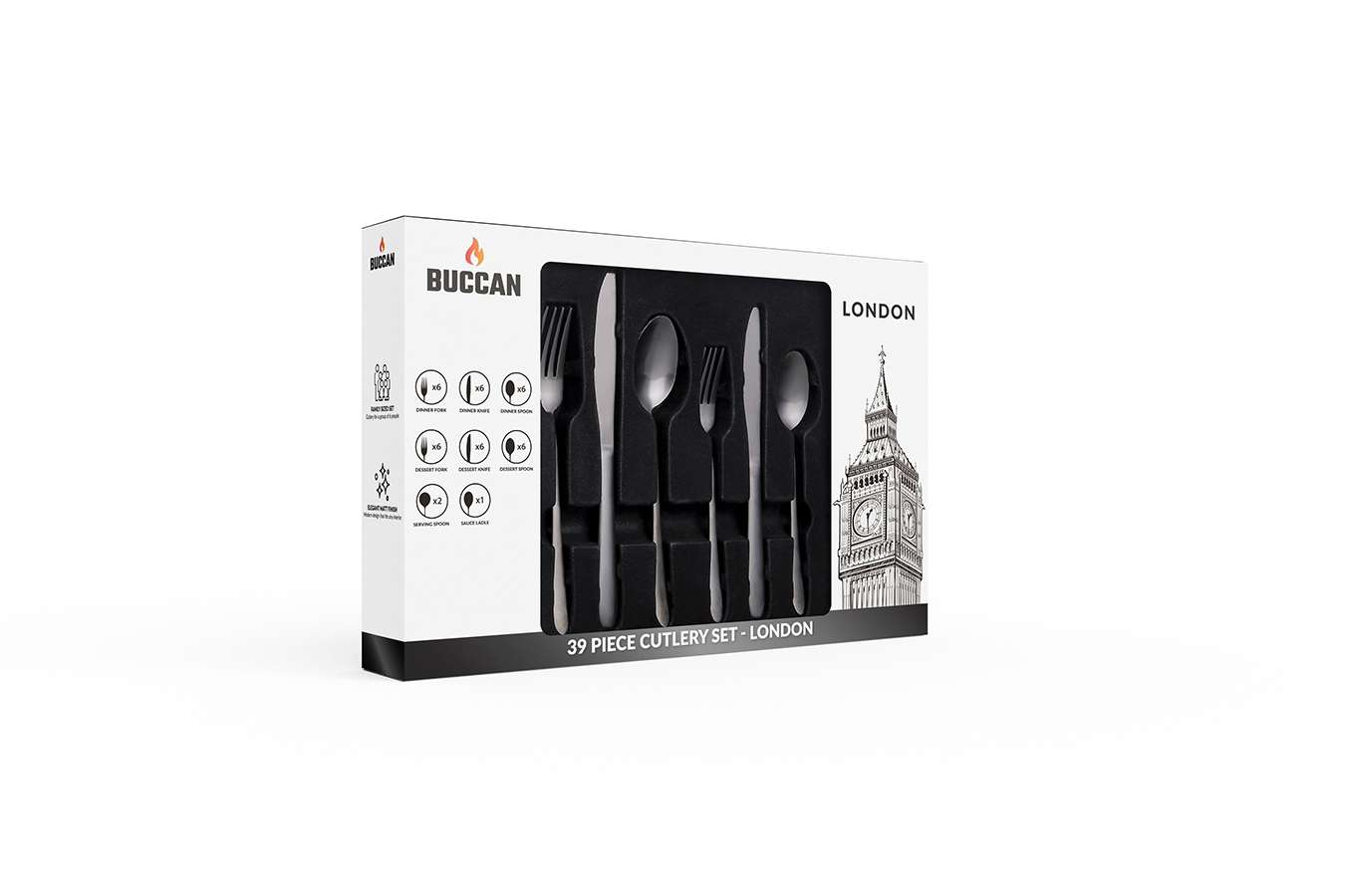 Buccan - Bestekset - London - 39 delig - Zwart