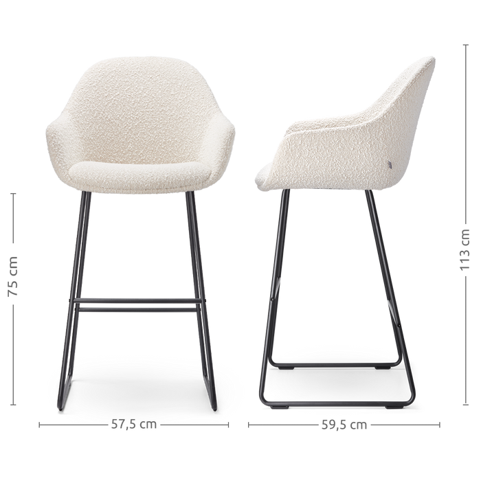 Nolon Nino-Mae Barkrukken Set van 2 - Bouclé Beige - Zwart - 75 cm