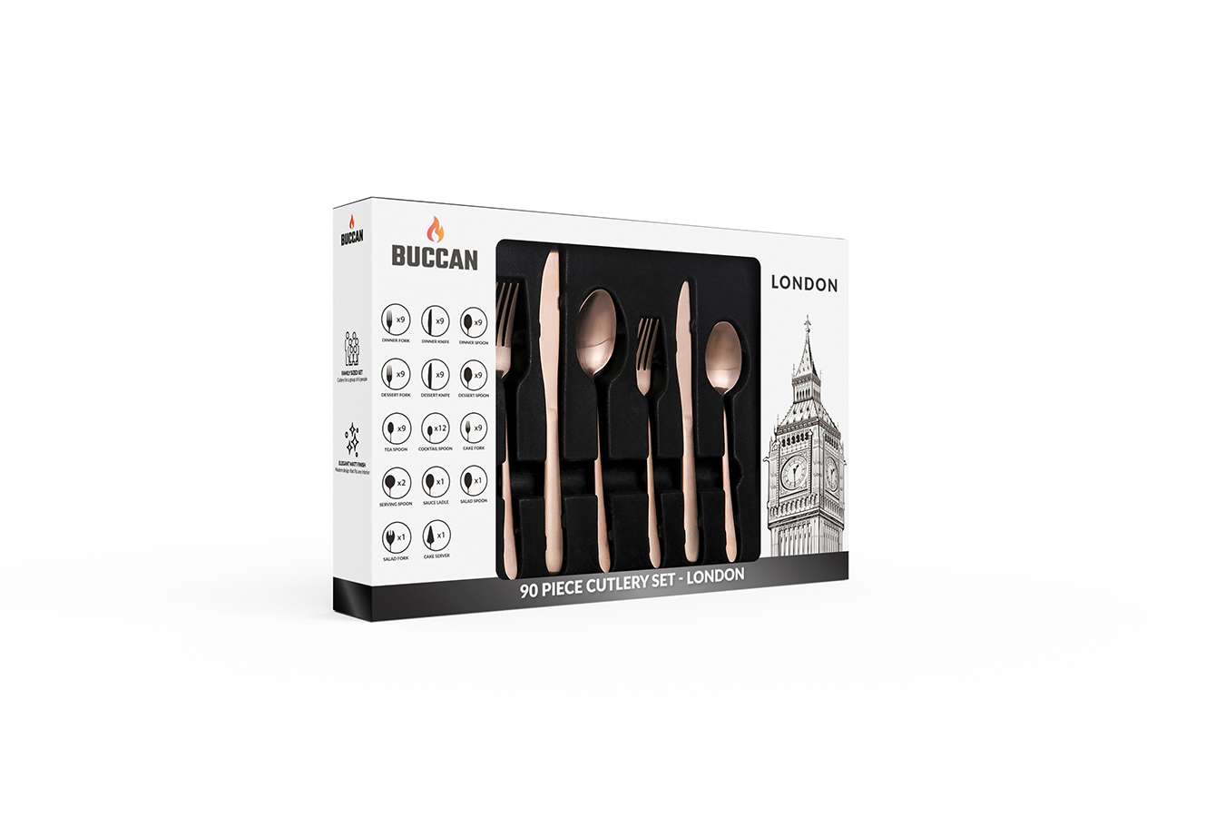 Buccan - Bestekset - London - 90 delig - Roségoud