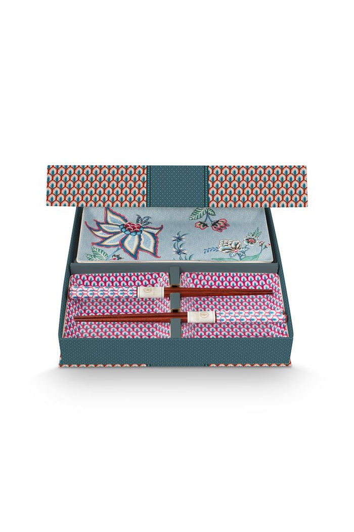 Pip Studio Sushi Giftset Vierkant - Flower Festival Oriental - Blauw