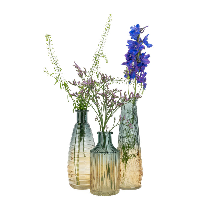 QUVIO Glazen vaas met patroon, geel|blauw - Hoogte 19,5 cm