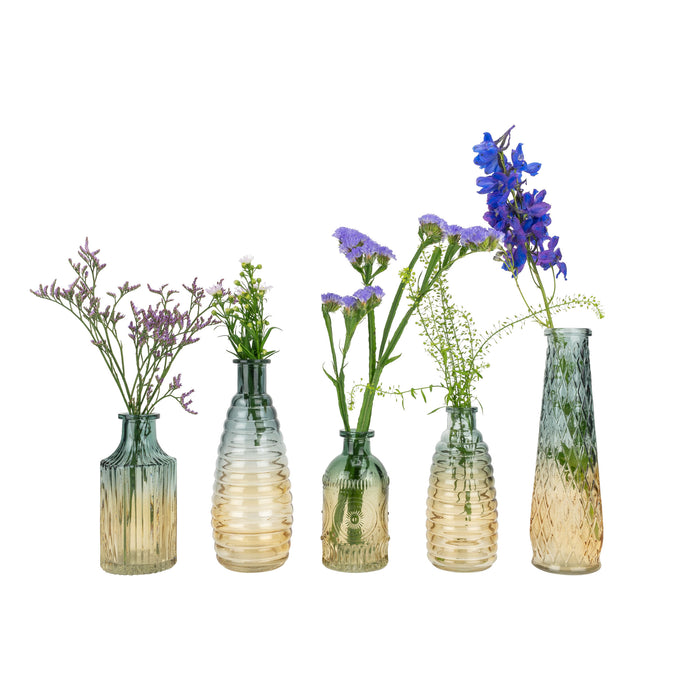 QUVIO Glazen vaas met patroon, geel|blauw - Hoogte 19,5 cm