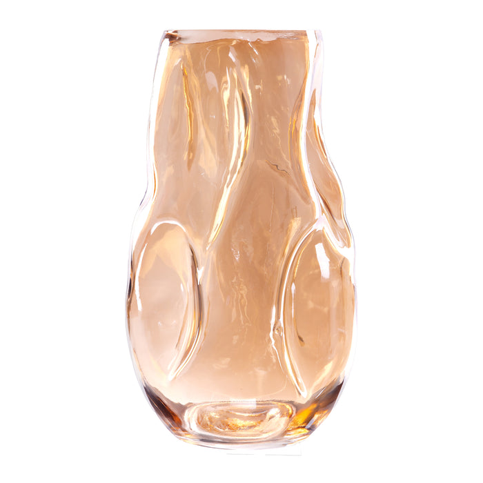 QUVIO Vaas gekreukt - Maat L - Glas - Beige