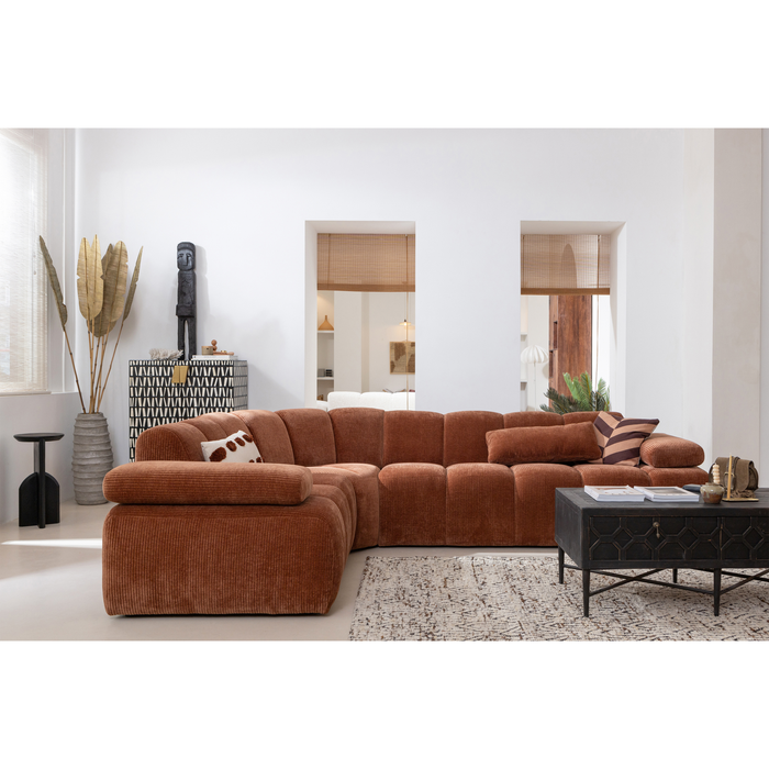 WOOOD Mojo Hoekbank Links - Ribstof - Roest Bruin - 74x310x230