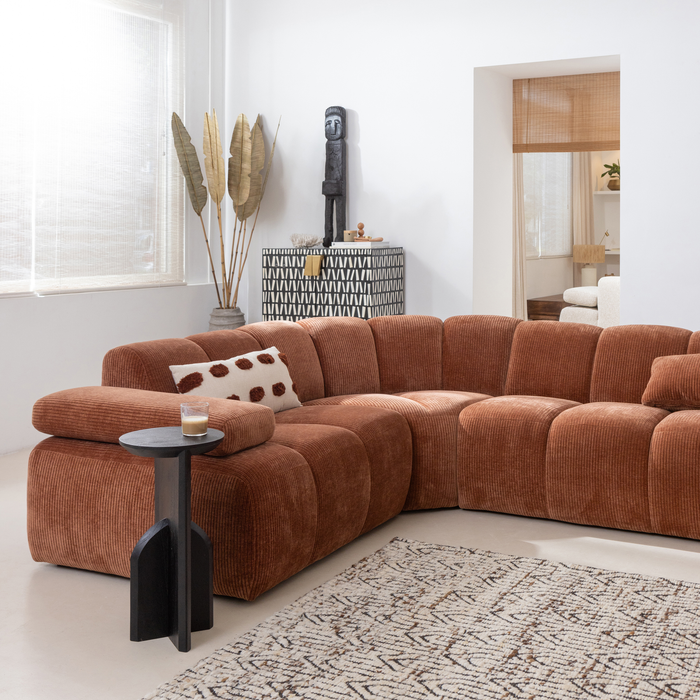 WOOOD Mojo Hoekbank Links - Ribstof - Roest Bruin - 74x310x230