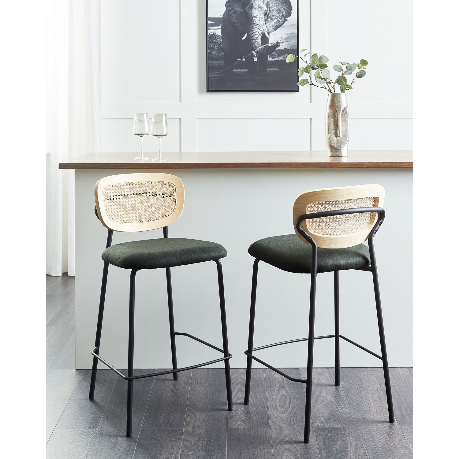 Beliani - MAYETTA - Barkruk set van 2 - Donkergroen - Polyester