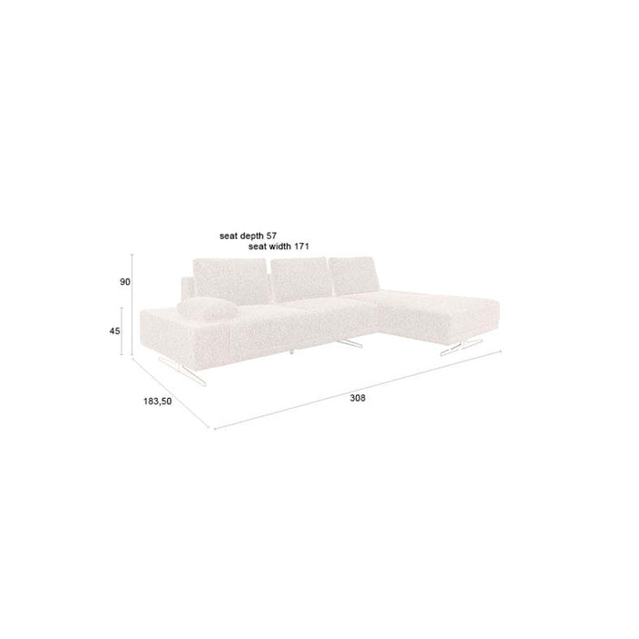 Dutchbone Shelly 3-zitsbank Rechts Chaise Longue Off-White - Wit