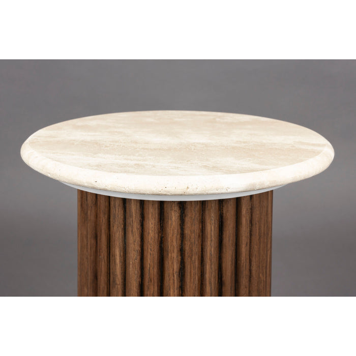 Dutchbone Arda Bijzettafel Rond 35 cm Travertin| Steen  - Beige