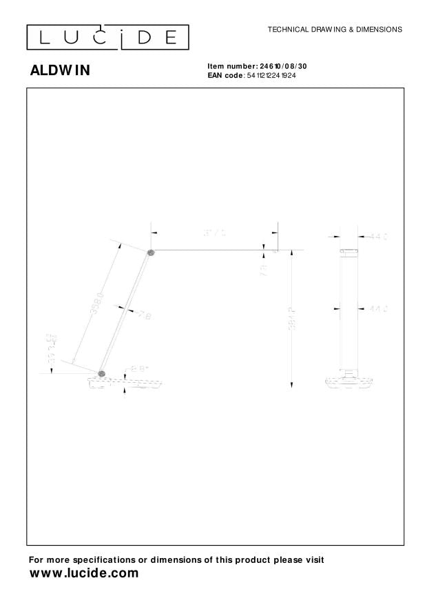 Lucide ALDWIN Bureaulamp - Zwart
