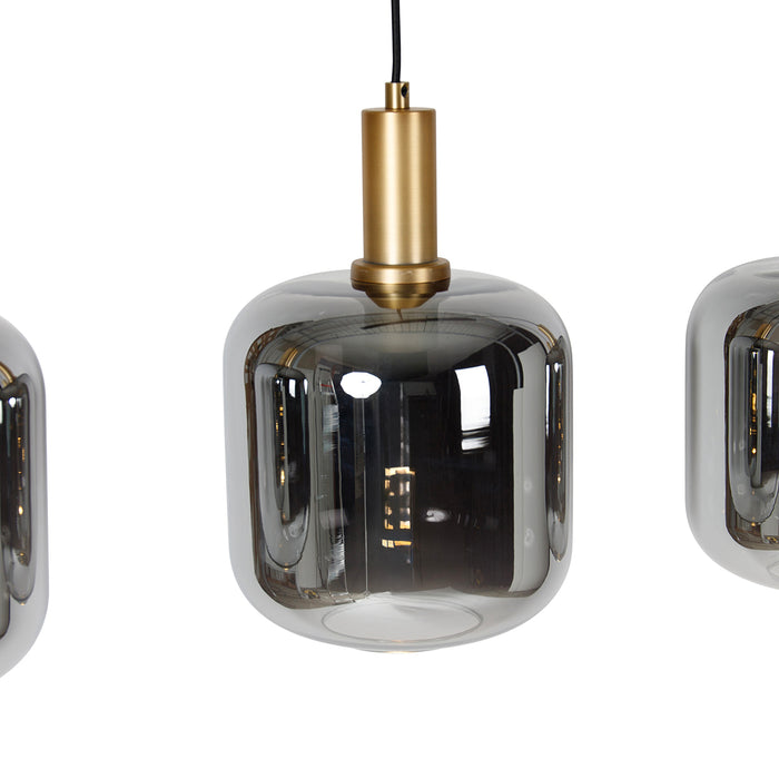 QAZQA Hanglamp zwart met goud en smoke glas incl. 4 PUCC - Zuzanna