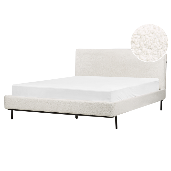 Beliani-CORIO-Tweepersoonsbed-Gebroken wit-160 x 200 cm-Bouclé