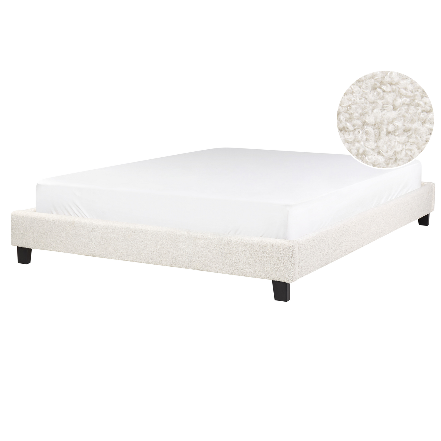 Beliani-ROANNE -Tweepersoonsbed-Lichtbeige-160 x 200 cm-Bouclé