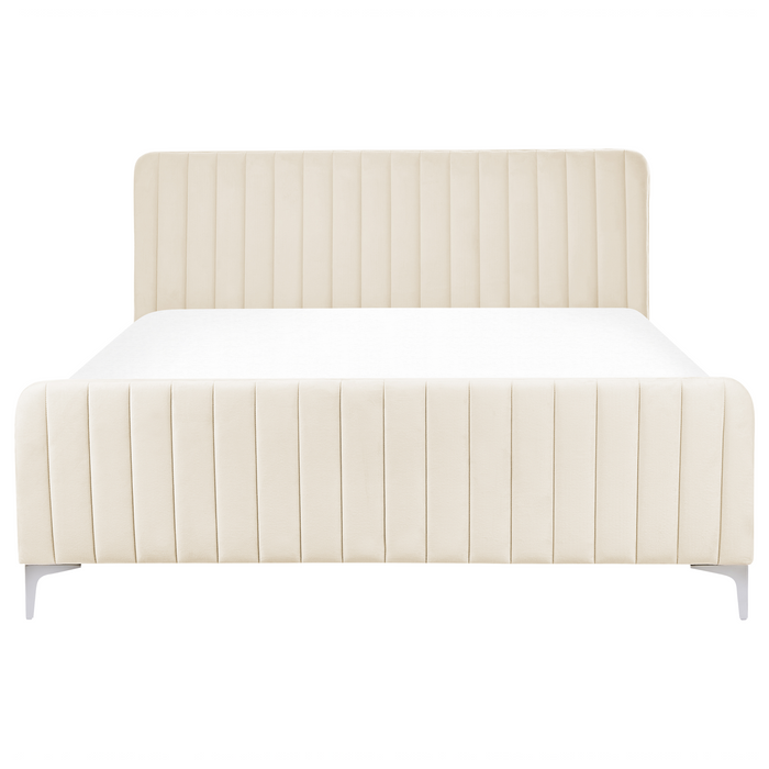 Beliani-LUNAN-Tweepersoonsbed-Lichtbeige-160 x 200 cm-Fluweel