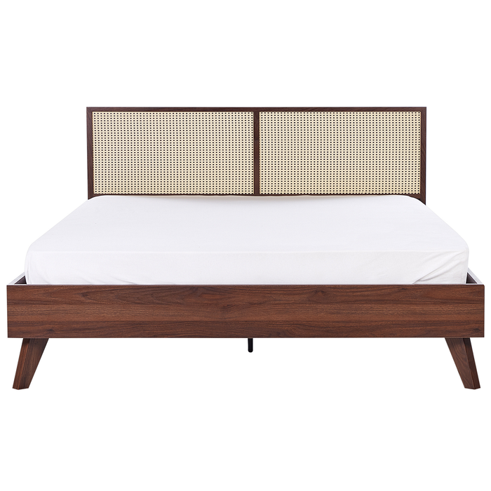 Beliani-MONPAZIER -Tweepersoonsbed-Donkerhout-180 x 200 cm-Rotan