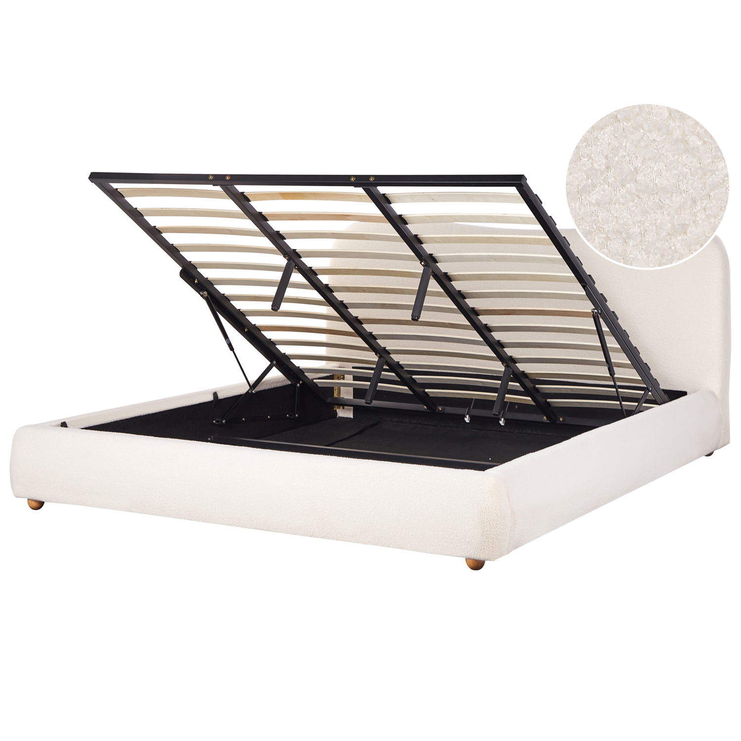 Beliani-BLAGNAC-Bed met opbergruimte-Gebroken wit-180 x 200 cm-Bouclé