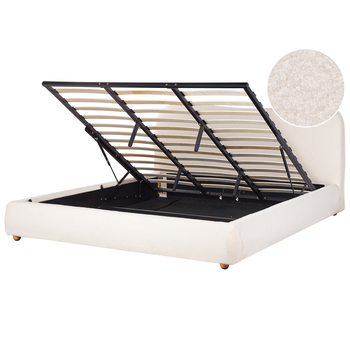 Beliani-BLAGNAC-Bed met opbergruimte-Gebroken wit-180 x 200 cm-Bouclé