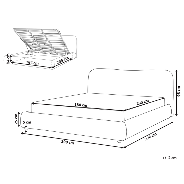 Beliani-BLAGNAC-Bed met opbergruimte-Gebroken wit-180 x 200 cm-Bouclé