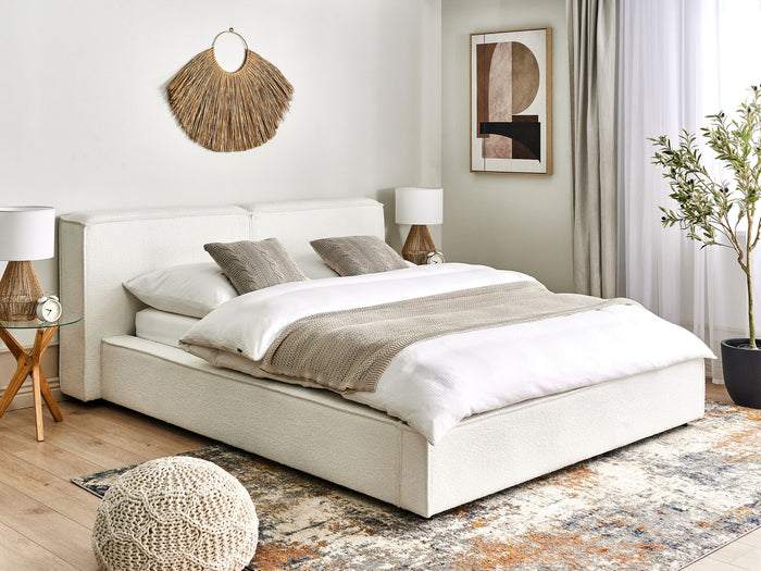 Beliani - LINARDS - Bed - Wit - 160 x 200 cm - Bouclé