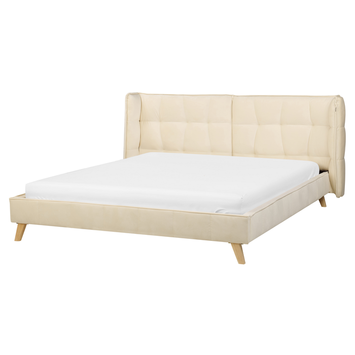 Beliani-SENLIS -Tweepersoonsbed-Lichtbeige-160 x 200 cm-Fluweel