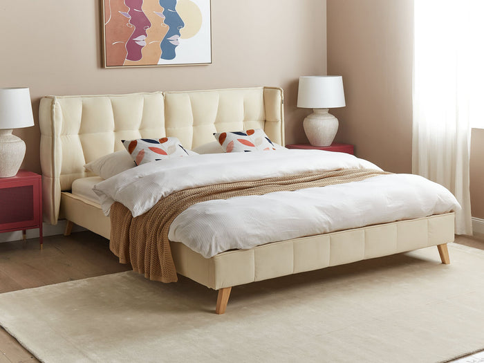 Beliani-SENLIS -Tweepersoonsbed-Lichtbeige-160 x 200 cm-Fluweel