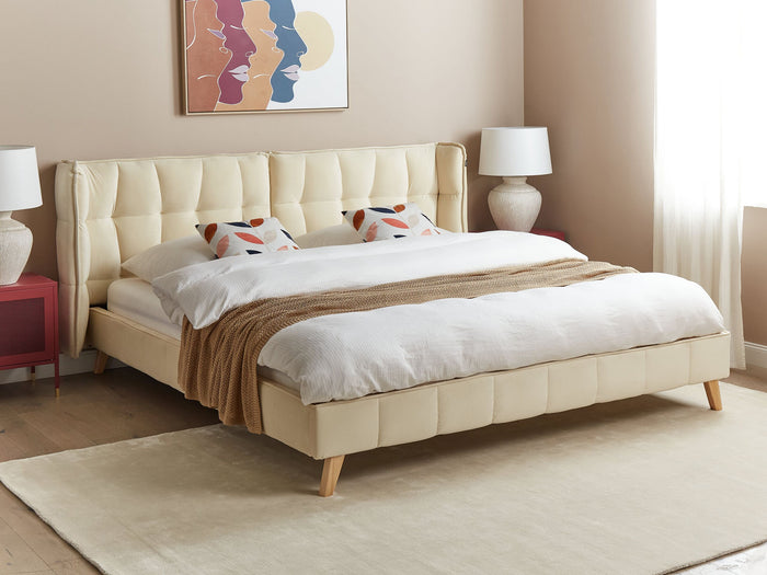 Beliani-SENLIS -Tweepersoonsbed-Lichtbeige-180 x 200 cm-Fluweel