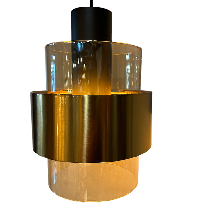 Freelight Hanglamp  Chiasso Zwart Goud & Amber Glas 1 Lichts  Ø 13cm