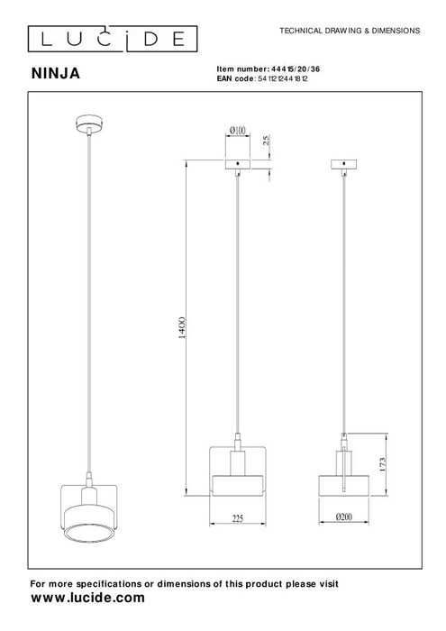 Lucide NINJA Hanglamp - Grijs