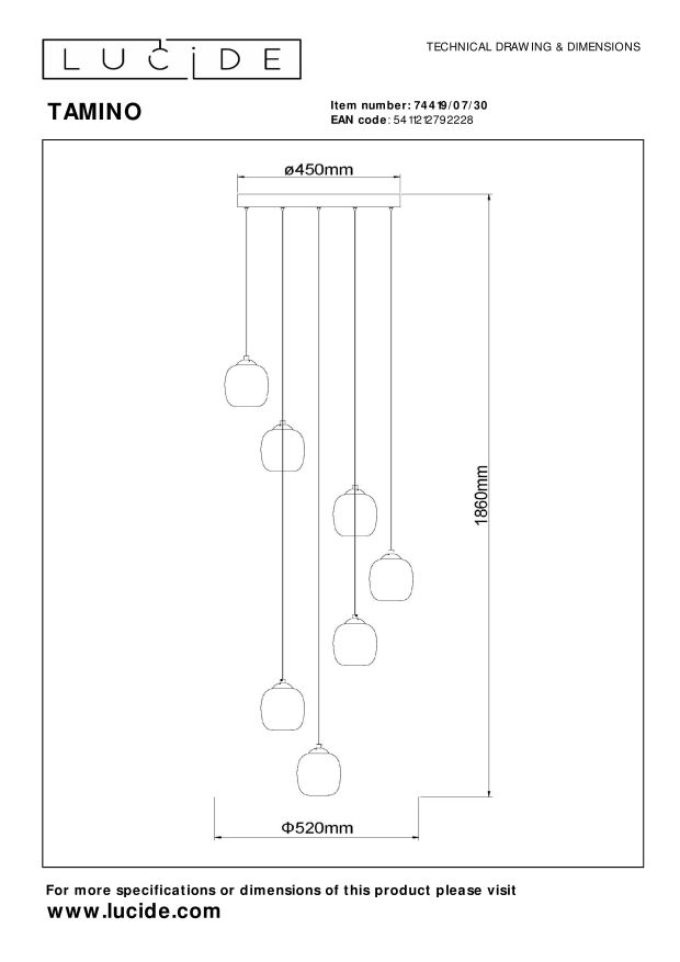 Lucide TAMINO Hanglamp - Zwart