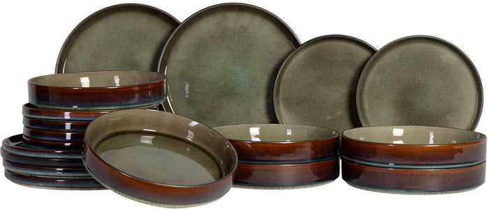 Cosy & Trendy Serviesset Quintana Green 18-delig | 6 personen - 6 dinerborden, 6 diepe borden en 6 ontbijtborden