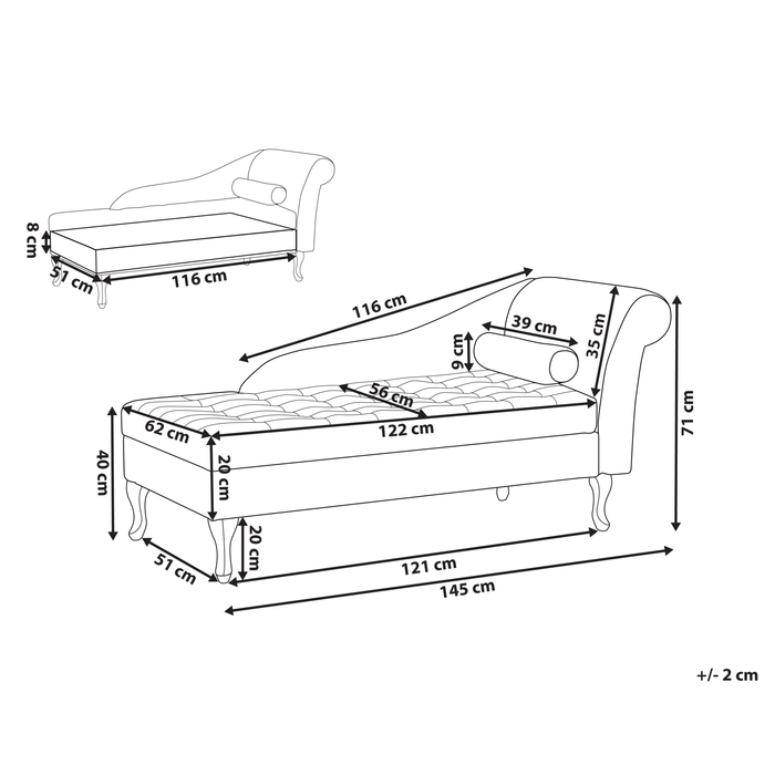 Beliani - PESSAC - Chaise longue - Blauwgroen - Rechterzijde - Fluweel
