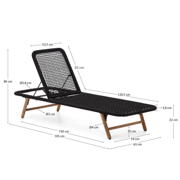 Kave Home - Ligstoel Dandara met zwart stalen frame, touw en poten van