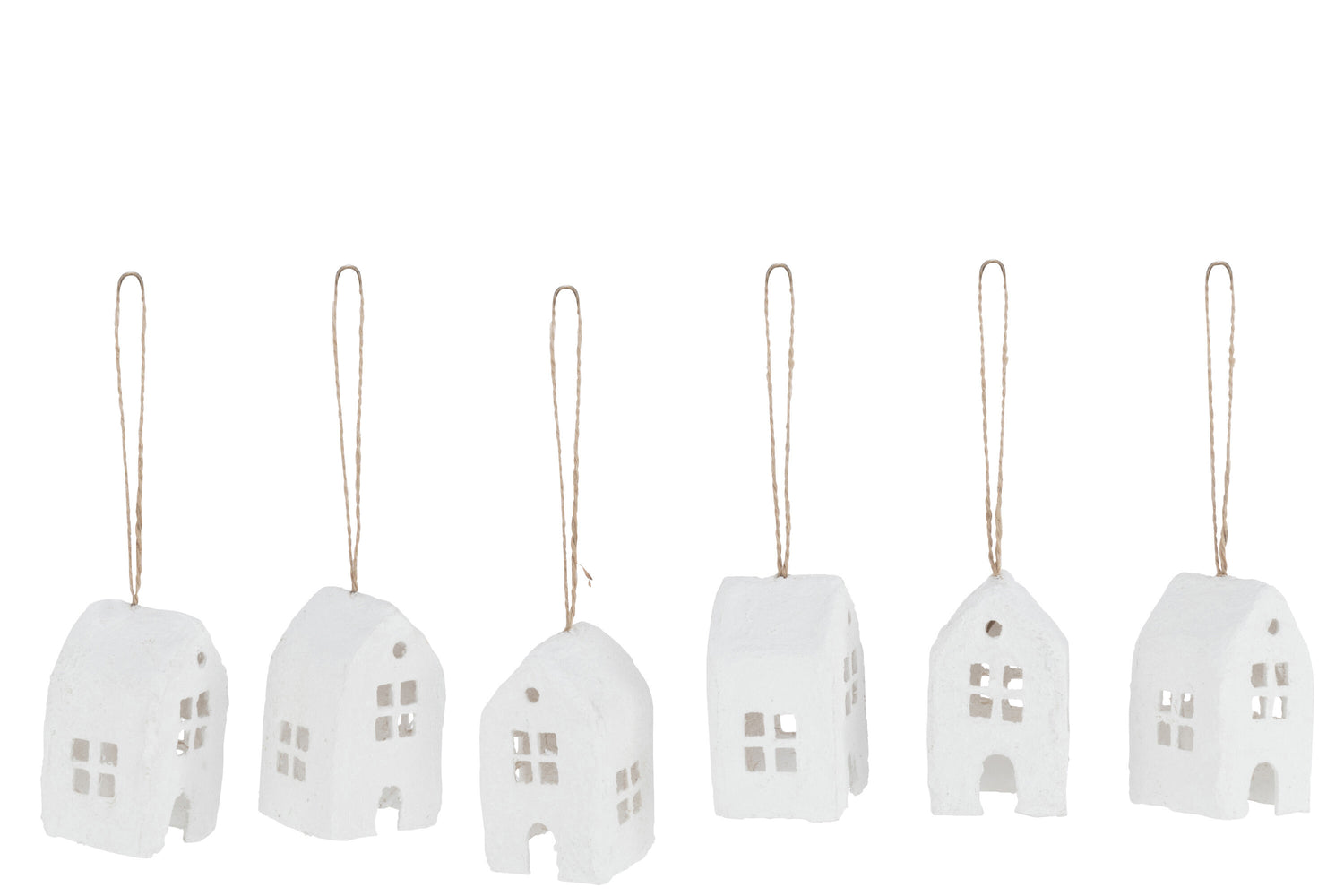 J-Line kersthanger Huis - katoen maché - wit - doos van 6 st