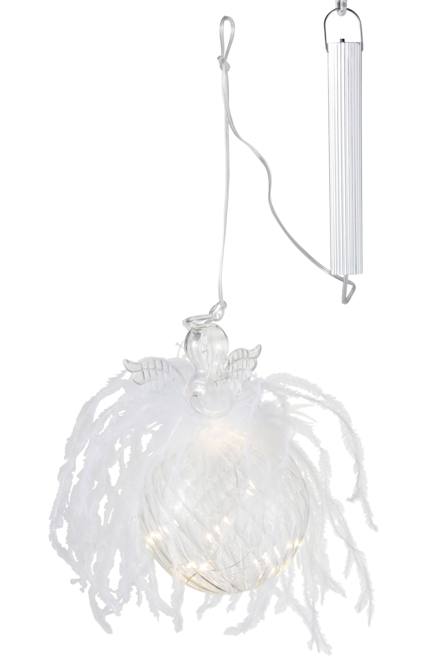 J-Line kerstbal Engel - pluim|glas - large - LED lichtjes