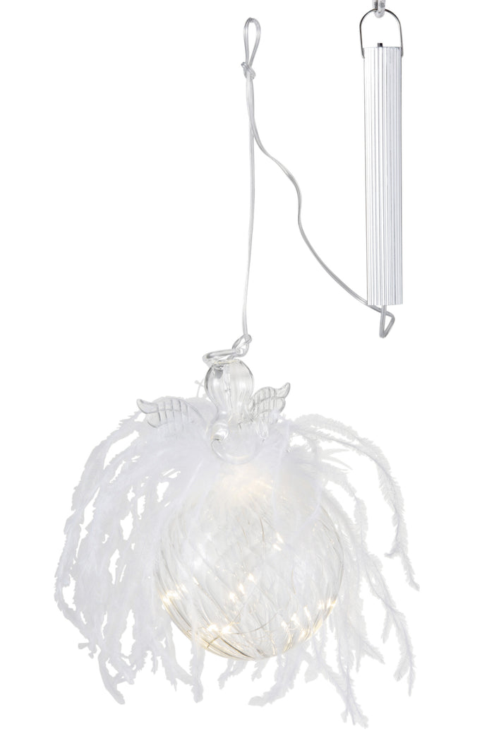 J-Line kerstbal Engel - pluim|glas - large - LED lichtjes