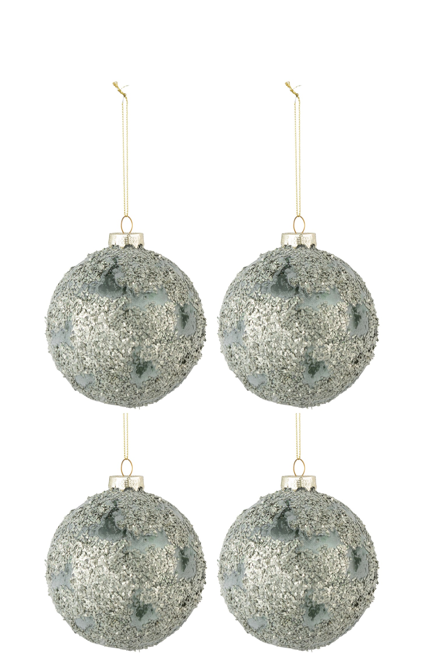 J-Line kerstbal Fijne Steentjes - glas - grijs|groen - mediu