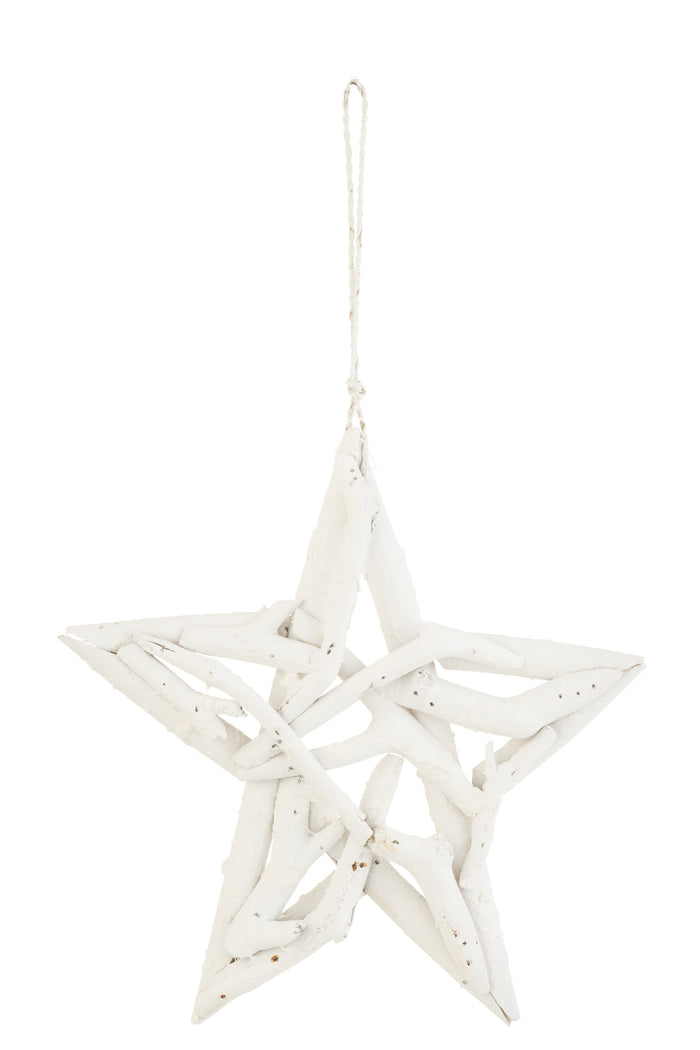 J-Line hanger Ster - drijfhout - wit - large