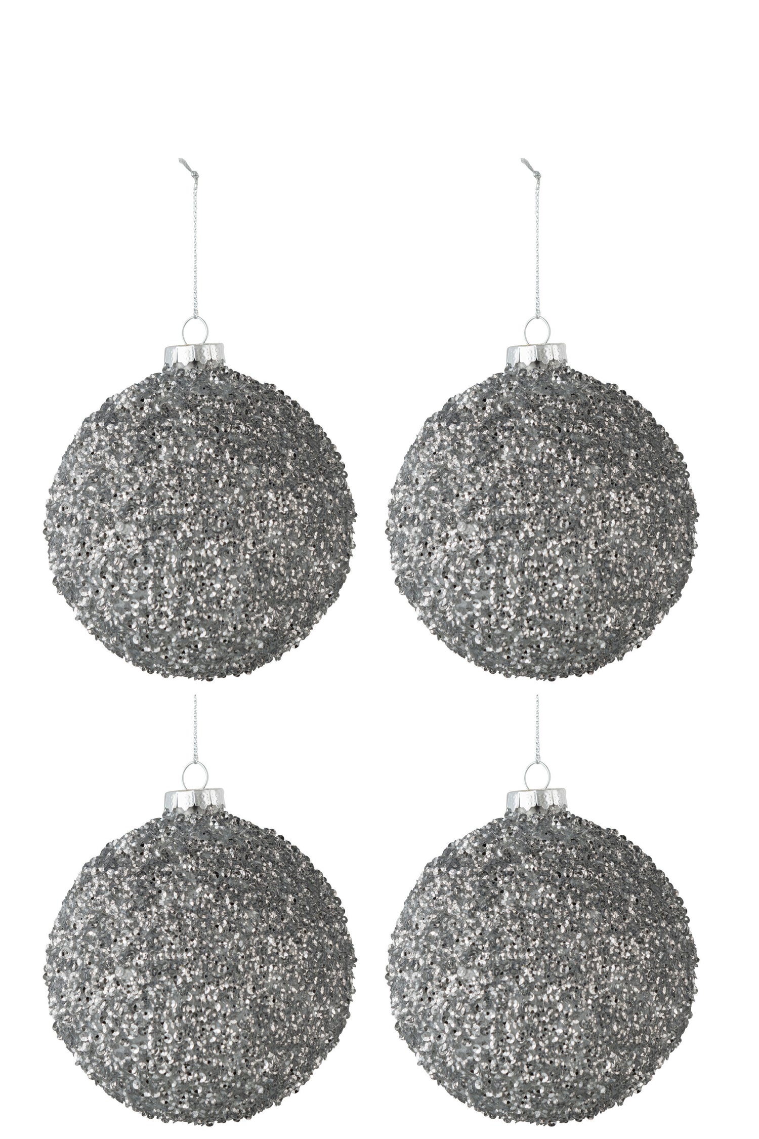 J-Line kerstbal Glitter - glas - smokey grijs - medium - doos van 4