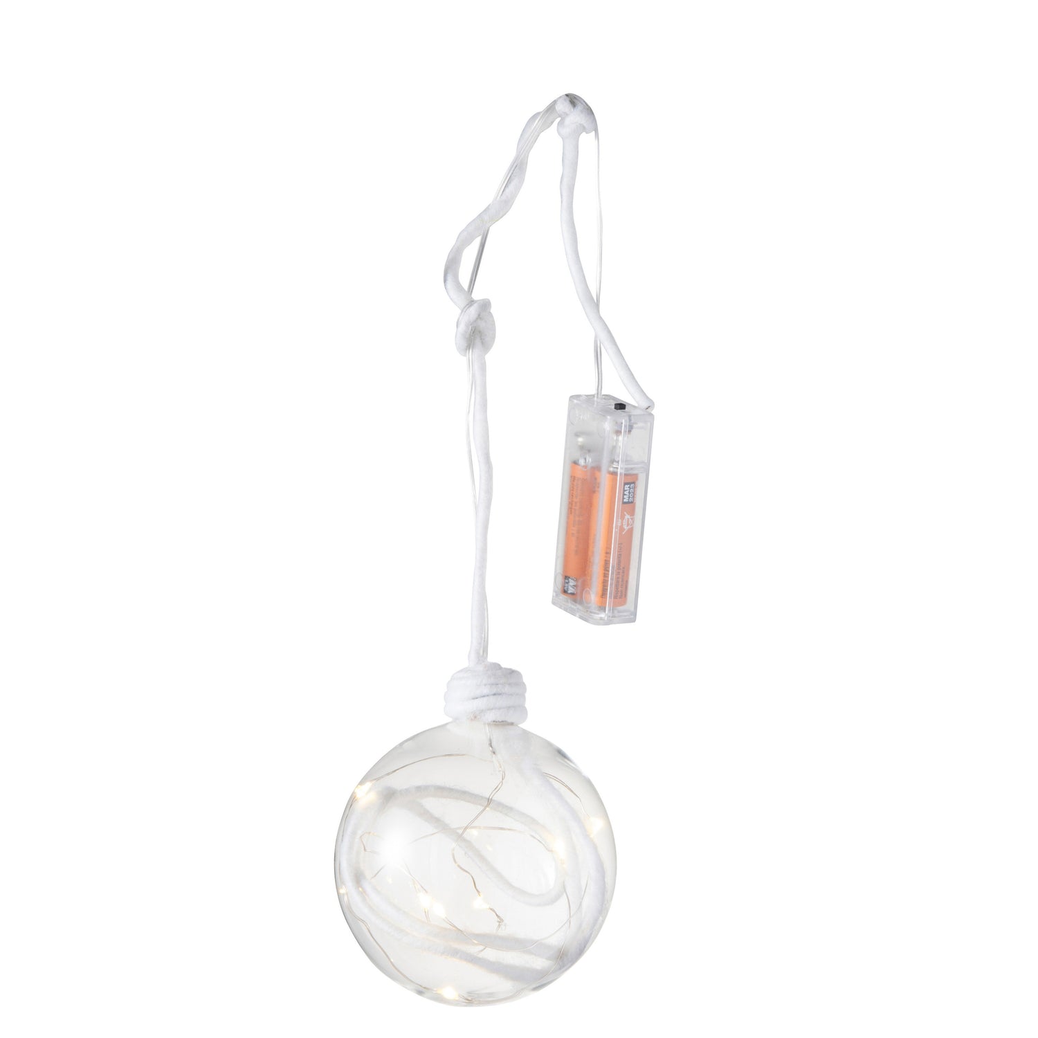 J-Line kerstbal - glas - klaar wit - medium - 6 stuks - LED lichtjes