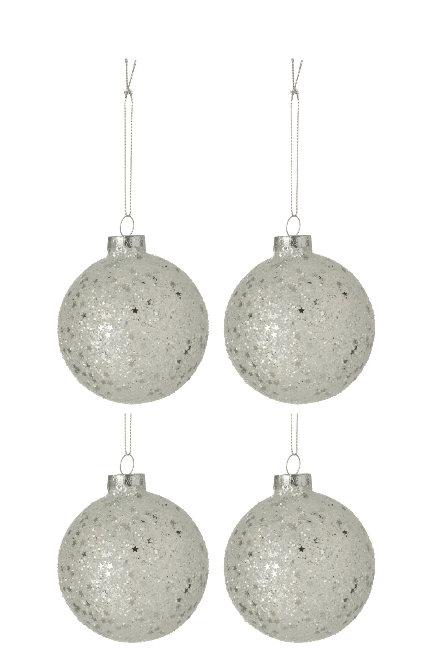 J-Line kerstbal Sterretjes - glas - zilver - medium - doos v